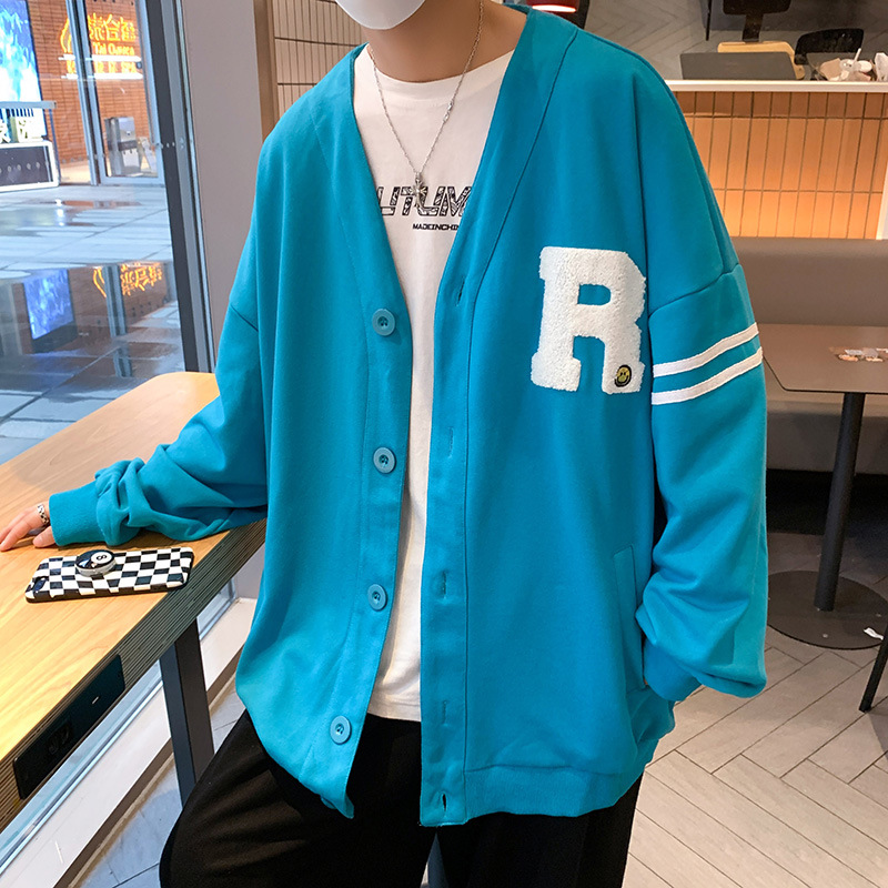 秋开衫卫衣男士拉链运动潮牌ins宽松潮流bf字母嘻哈高街无帽外套