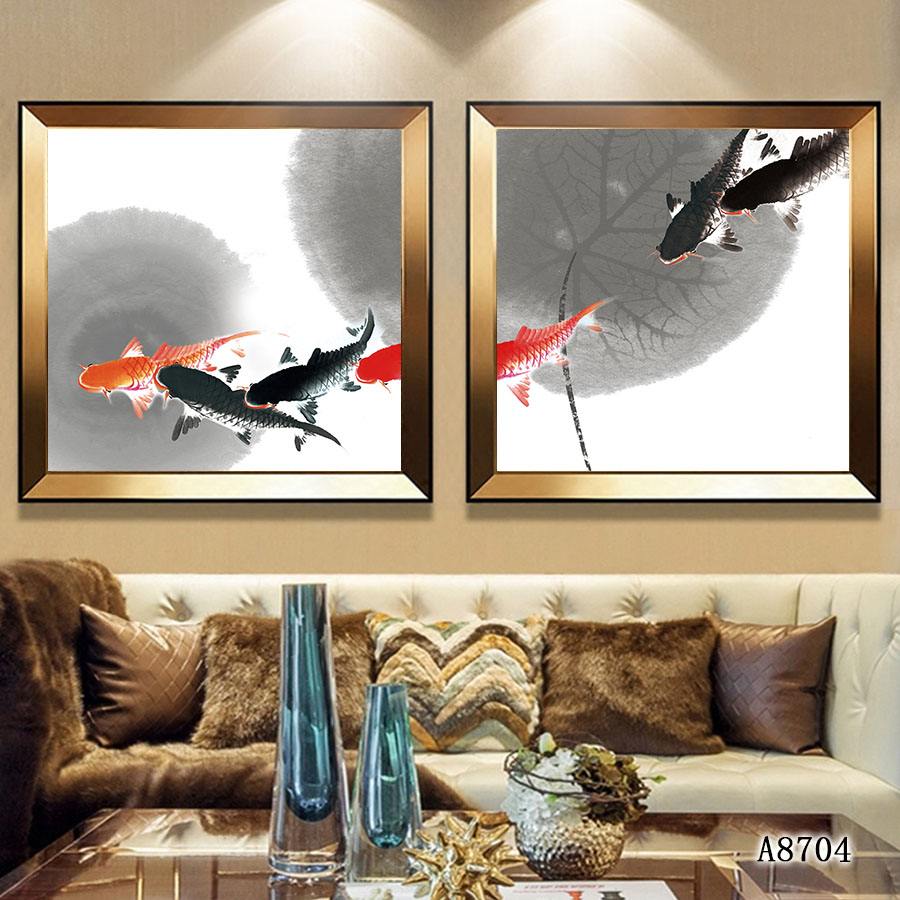 鱼马油画风景装饰画床头挂画布画沙发背景壁画装饰字画相框