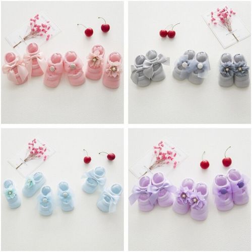 [3 Pairs of Lace Bowknot] Korean Style Thin Cotton Hollow Hole Boat Socks Infant， Baby， Infant Floor Socks