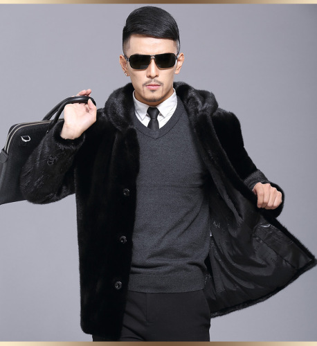 long haining men‘s fur coat with mink faux fur mink men‘s thickened coat whole mink hooded