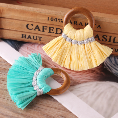 Fashion Handmade Bohemian Vacation Style Raffia Woven Ring Tassel Tassel Earrings Special Pendant