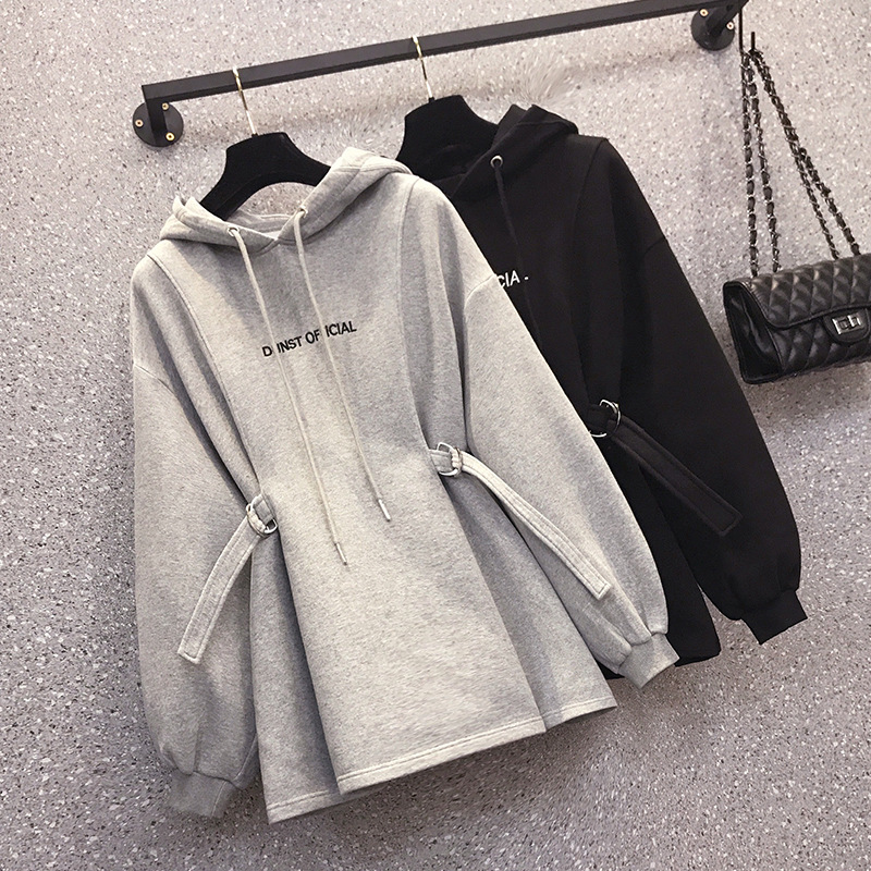 实拍2021年秋装新款大码女装胖妹妹时尚减龄上衣收腰显瘦卫衣