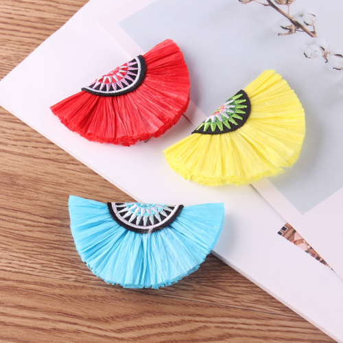 DIY Ornament Accessories New Handmade Ethnic Style Fabric Clip Raffia Tassel Earrings Pendant Tassel
