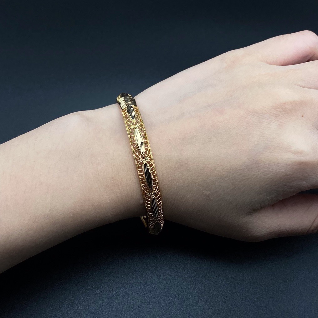 沙金开口镂空手镯达意饰品厂中东沙特外贸香槟色电镀24k真金电镀