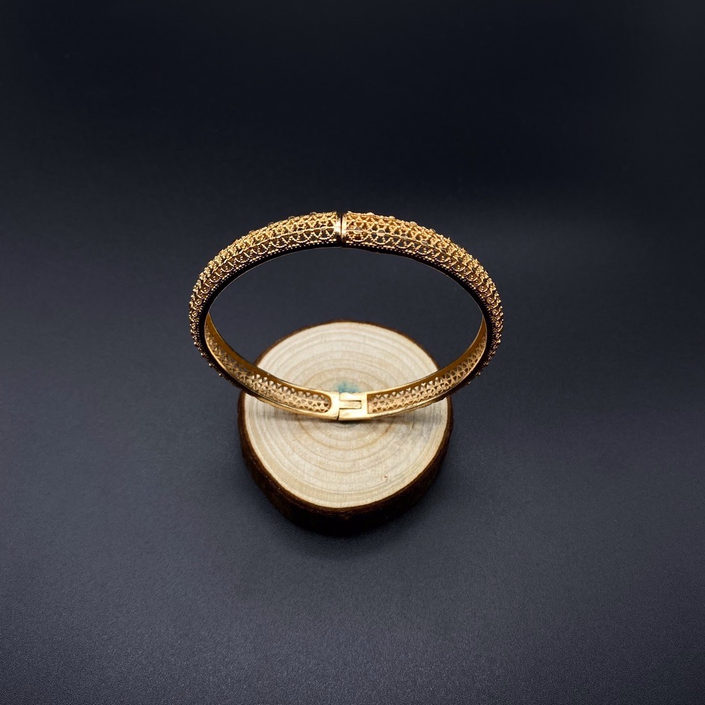 沙金开口镂空手镯达意饰品厂中东沙特外贸香槟色电镀24k真金电镀