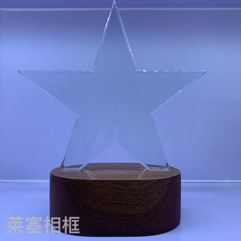 榉木水晶奖杯定制创意人像彩印活动比赛冠军奖牌优秀员工荣誉颁奖