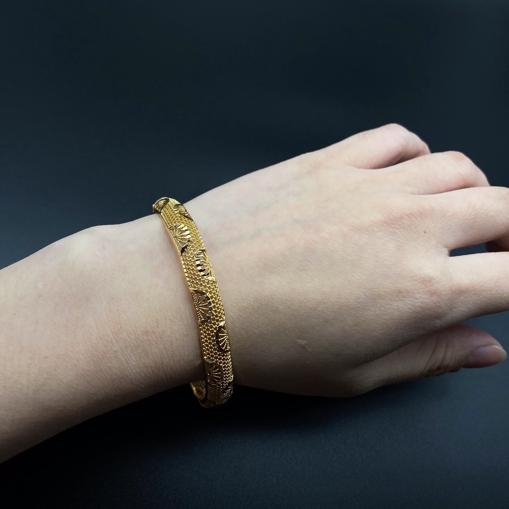 沙金开口镂空手镯达意饰品厂中东沙特外贸香槟色电镀24k真金电镀