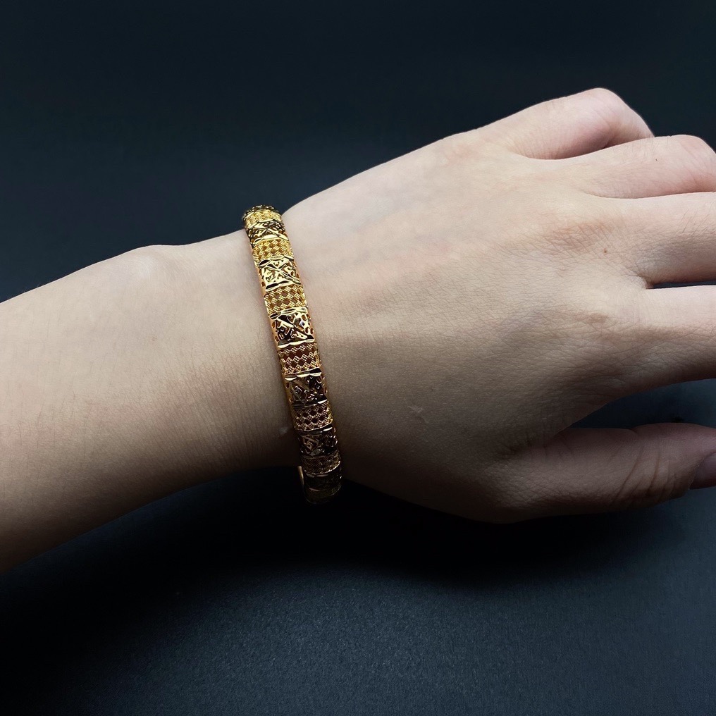 沙金开口镂空手镯达意饰品厂中东沙特外贸香槟色电镀24k真金电镀