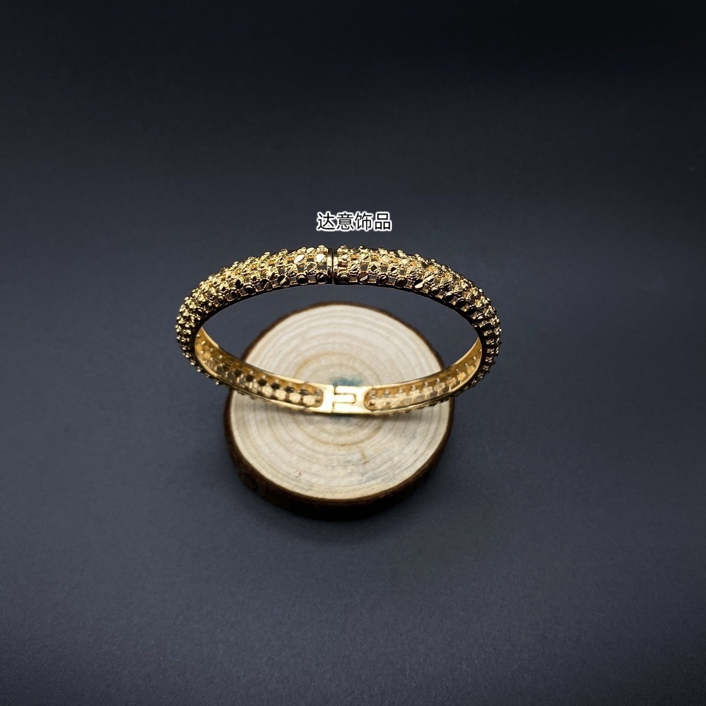 沙金开口镂空手镯达意饰品厂中东沙特外贸香槟色电镀24k真金电镀