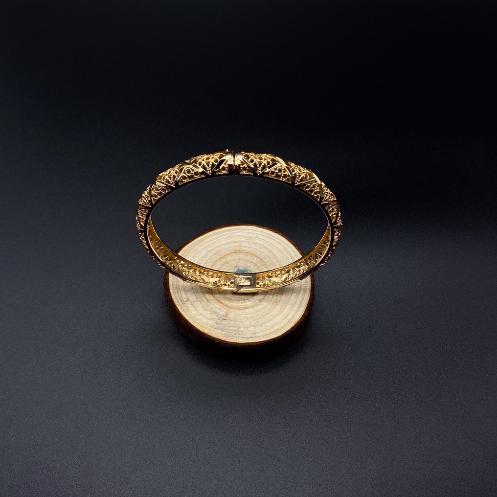 沙金开口镂空手镯达意饰品厂中东沙特外贸香槟色电镀24k真金电镀