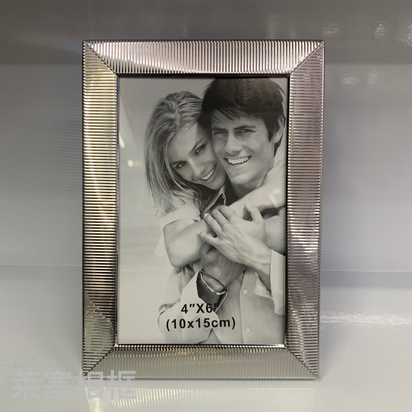 横纹形铁电镀银色玻璃创意摆件照片家居装饰礼物工艺品金属相框