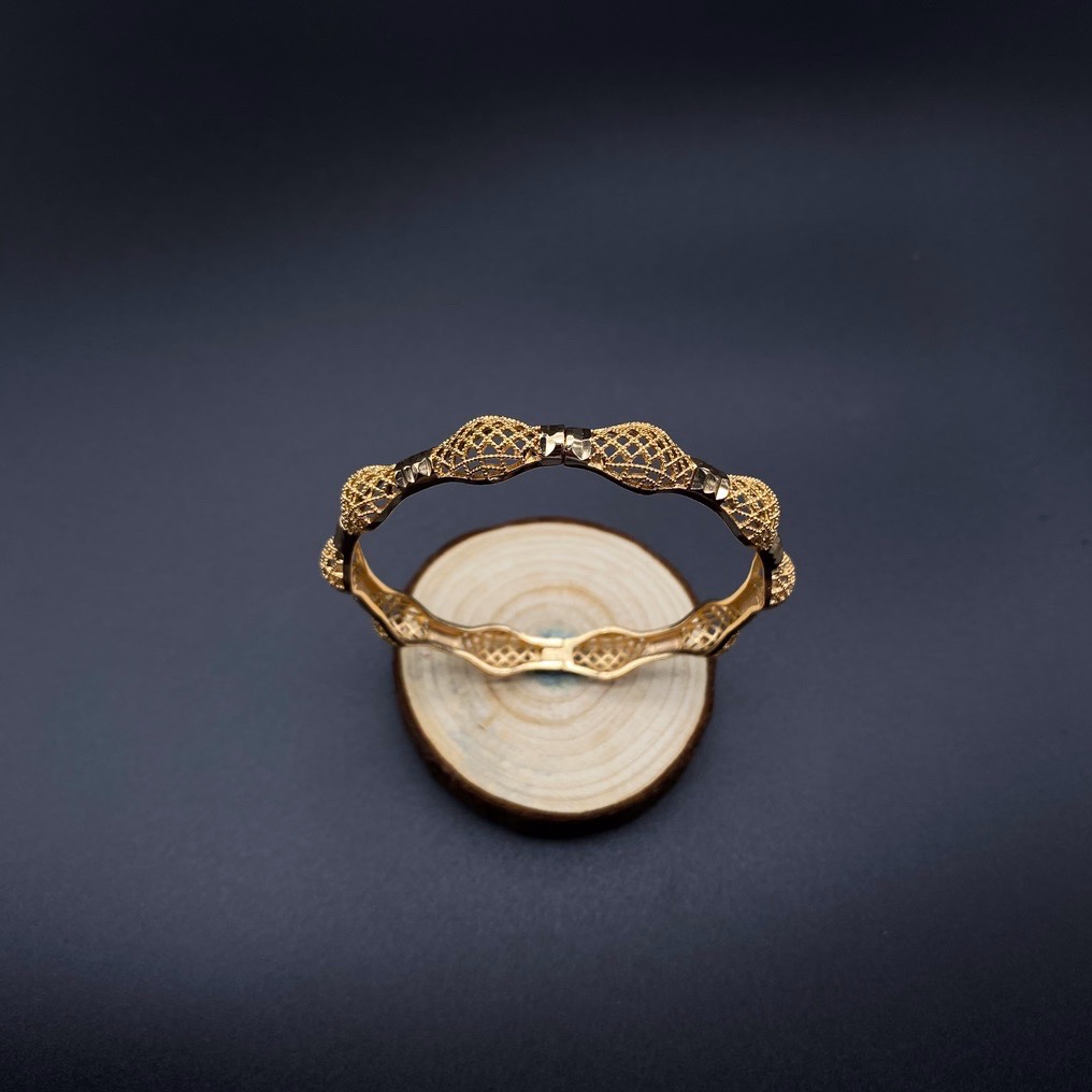 沙金开口镂空手镯达意饰品厂中东沙特外贸香槟色电镀24k真金电镀