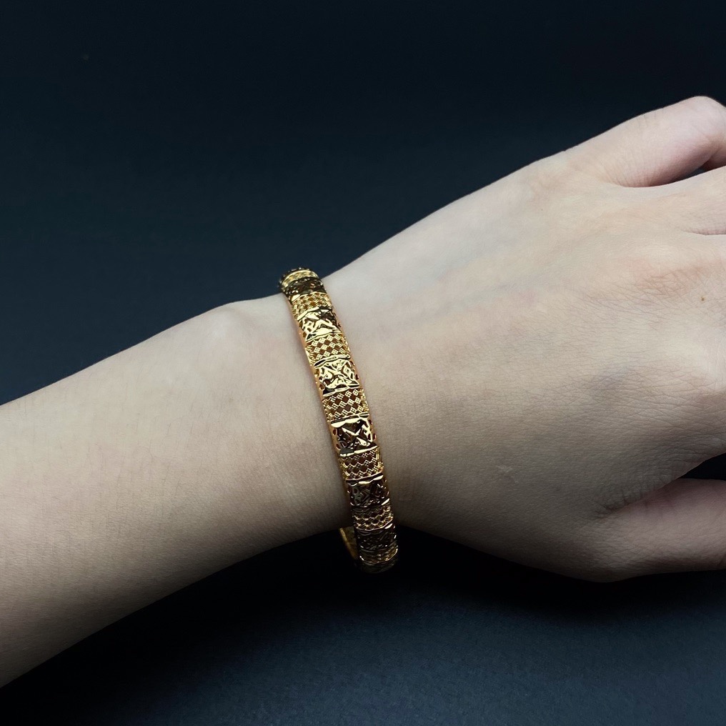 沙金开口镂空手镯达意饰品厂中东沙特外贸香槟色电镀24k真金电镀