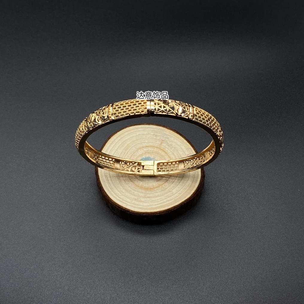 沙金开口镂空手镯达意饰品厂中东沙特外贸香槟色电镀24k真金电镀