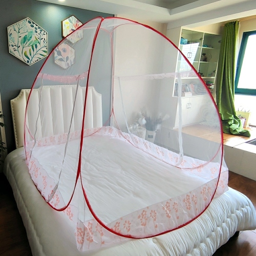 Automatic Foldable Mosquito Net Printing Double Door Steel Wire Adult Mosquito Net