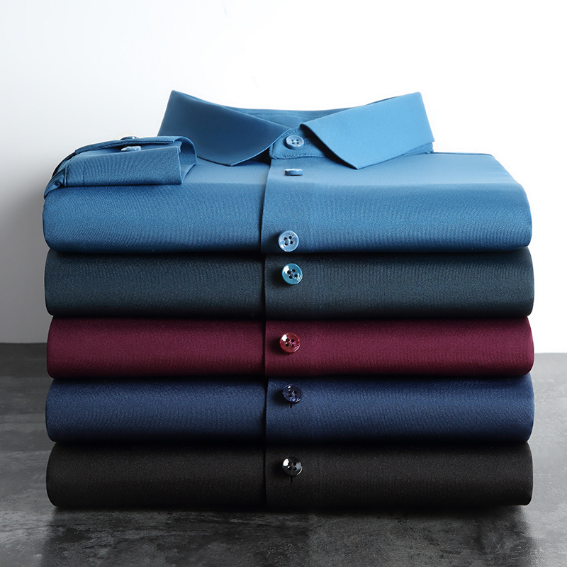 2021新款无痕压胶锦氨衬衫男长袖时尚弹力纯色简约透气免烫男衬衣