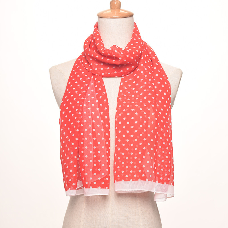 韩版纯色防晒披肩 夏季女士圆点中长雪纺丝巾沙滩巾