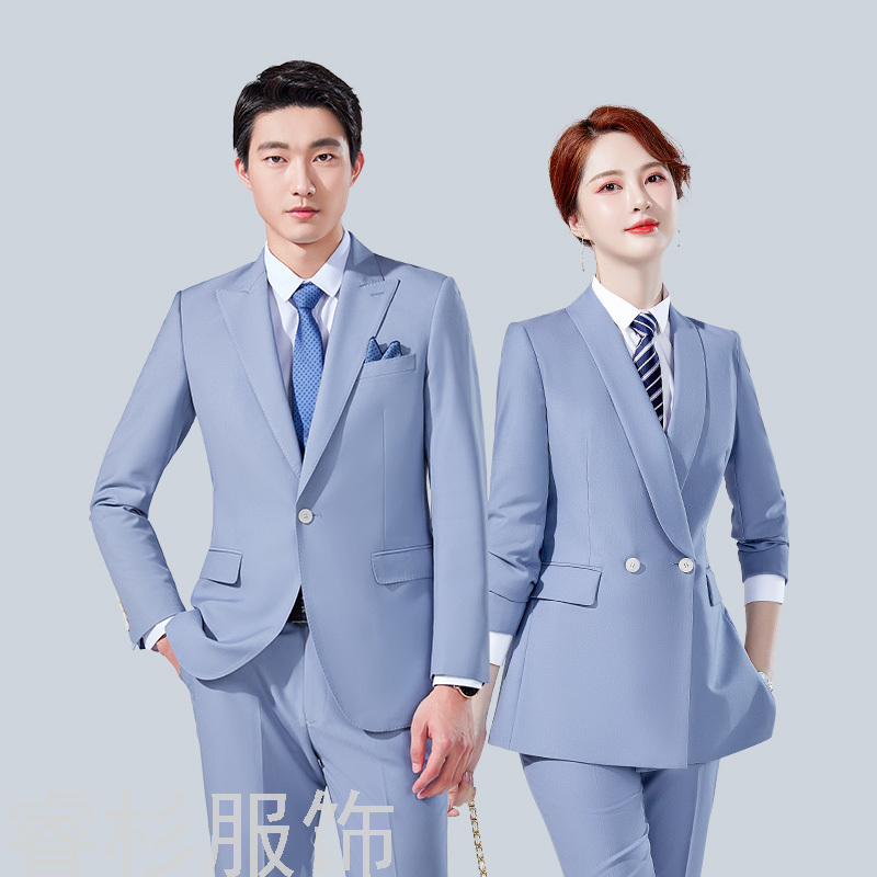 时尚青果领职业装套装男女同款西服两件套正装商务西装面试工作服