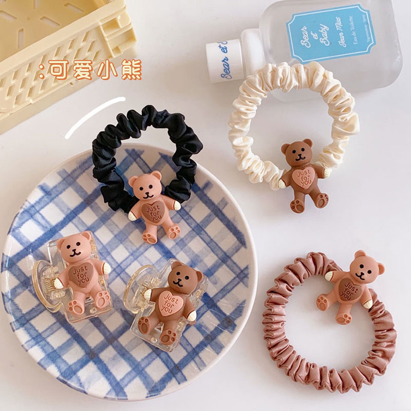 2021新款可爱卡通咖色小肠立体小熊发绳发夹简约气质百搭头绳抓夹