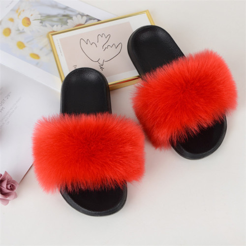 Spring and Summer New Eva Fashion Imitation Fox Fur Women‘s Summer Slippers Women‘s Home Single Strap Slides Flat Furry Sandals