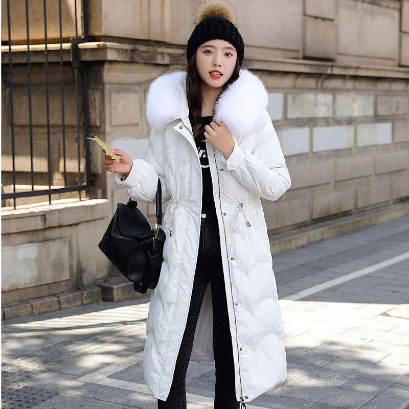 2021秋冬季新款韩版羽绒服女中长款加厚修身过膝大毛领白鸭绒外套