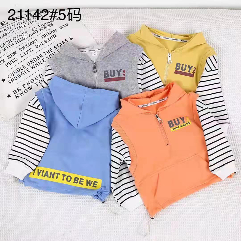 FS秀萍童装批发新款 精品拼接马甲半开扣帽子衫 低价批发 5个码