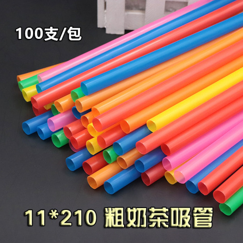 Factory Wholesale Color Disposable Pearl Milk Tea Thick Straw Plastic Straight Tube Flat Mouth 100 Pcs/Pack One-Piece Delivery 