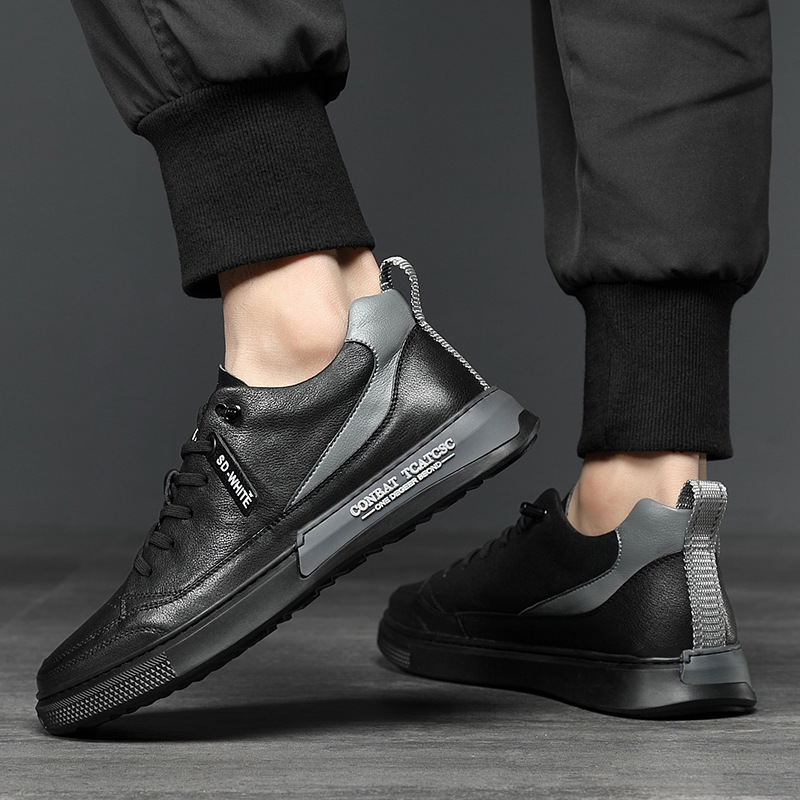 男鞋休闲皮鞋真皮男士百搭板鞋202新品鞋子黑色潮鞋平底爆款批发