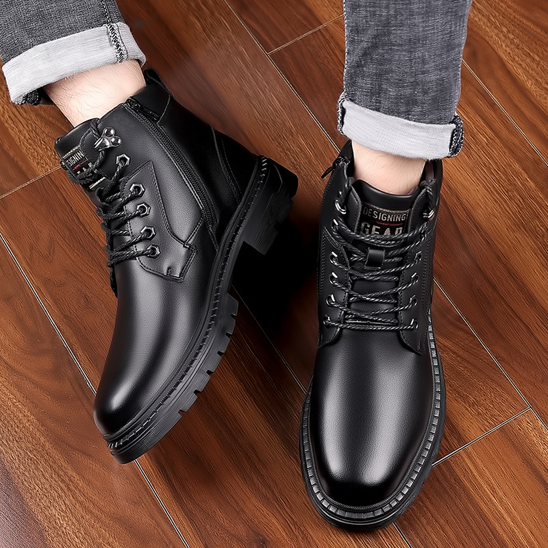 男鞋冬季加绒加厚马丁靴真皮羊毛皮毛一体男士皮鞋中帮保暖棉鞋男