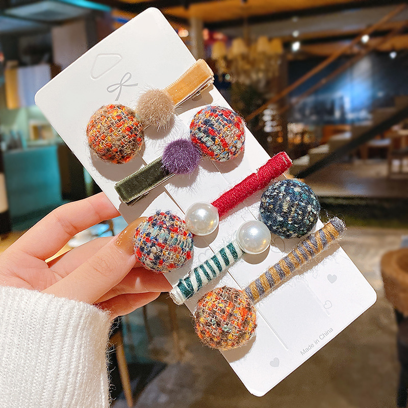 款侧发边发夹网红同款边夹刘海夹子韩国风彩色球一字夹