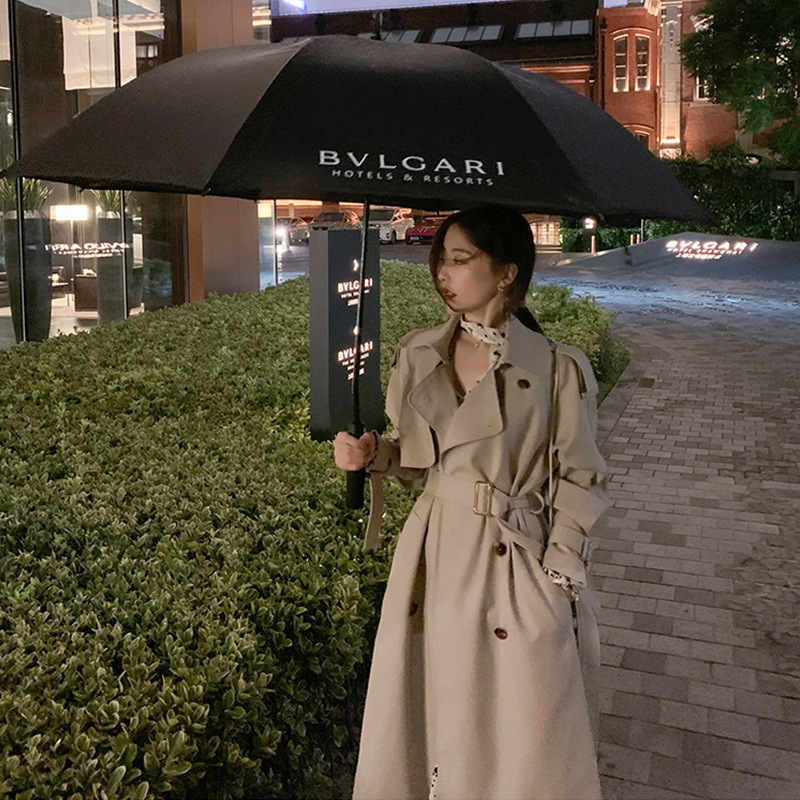 2021秋季新款英伦风派克大衣卡其色风衣女中长款过膝收腰休闲外套