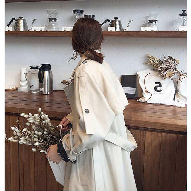 风衣女中长款韩版秋冬季2021新款双排扣百da宽松修身收腰过膝外套