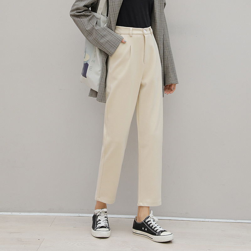 秋冬休闲裤女2020韩版新款厚款毛呢小西裤宽松显瘦休闲九分哈伦裤