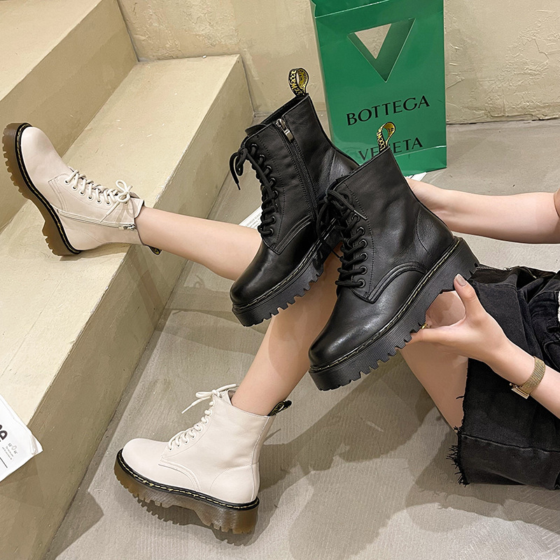 头层牛皮马丁靴女202秋冬新款真皮侧拉链英伦风短靴一件代发皮靴