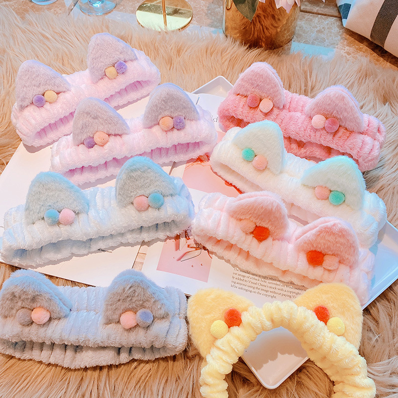 2021新款秋冬ins立体毛绒可爱猫耳朵洗脸发带敷面膜化妆卡通发饰