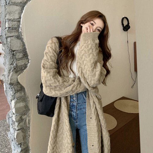 2021 Korean Style Lazy Style Coat Large Size Loose Mid-Length Knitted Cardigan for Fat Girls Sweaters Women‘s Clothing Autumn and Winter