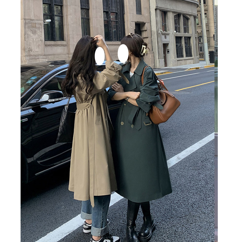 G级感西装领风衣外套女2021早秋新款设计感拼接气质收腰长款大衣