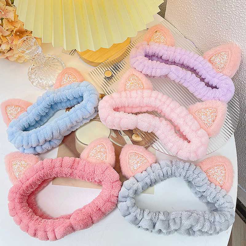 2021新款韩版可爱立体萌版猫耳朵洗脸发带化妆敷面膜网红毛绒发饰