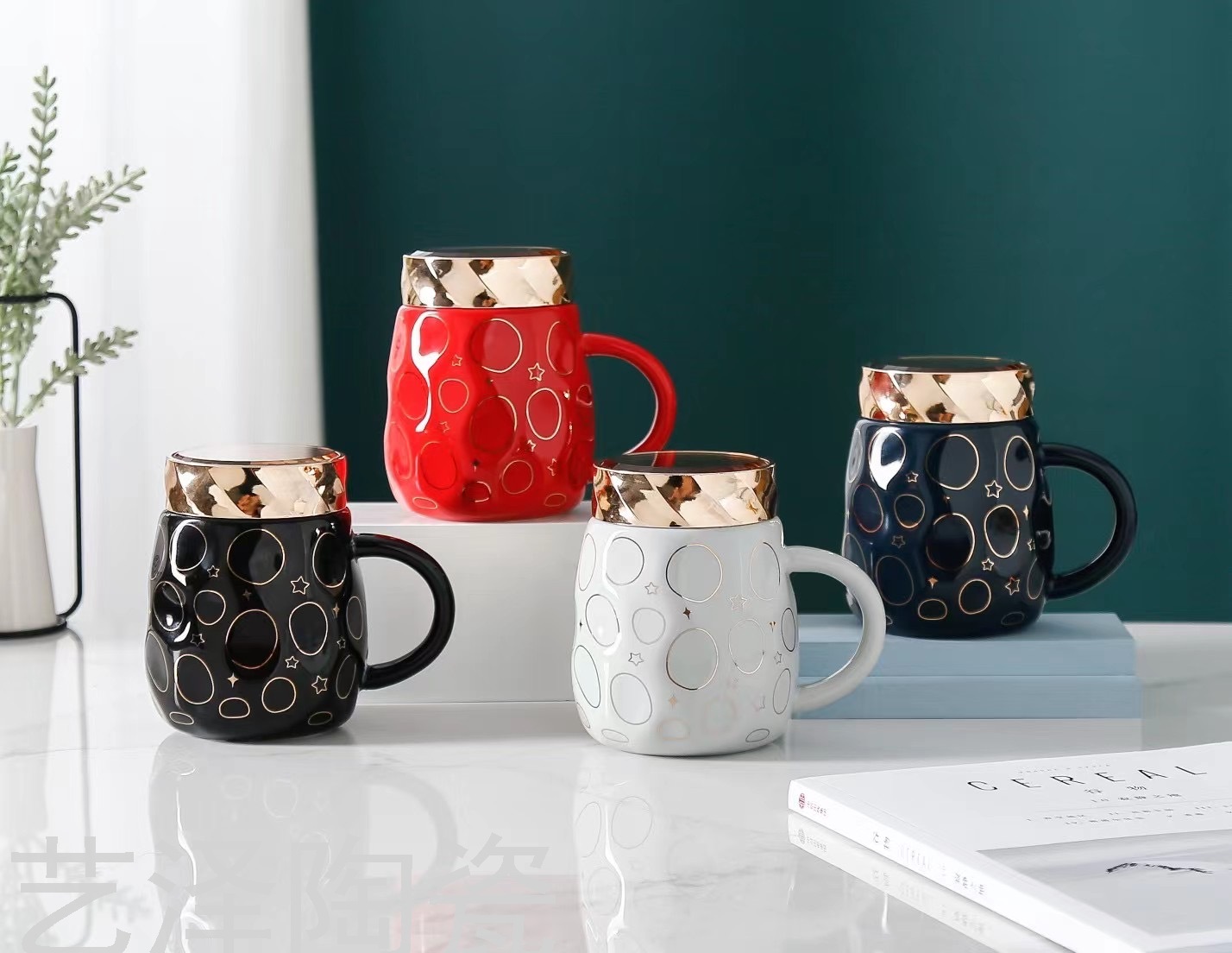 简约大气镜面杯凹凸杯圆圈水杯子保温杯礼品咖啡杯马克杯