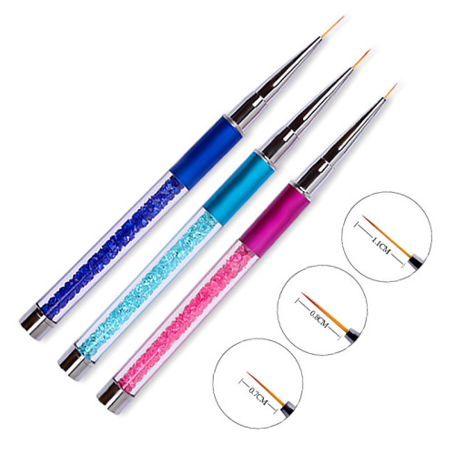 manicure tools three colors metal rod nail drawing pen with diamond nail carving painting brush