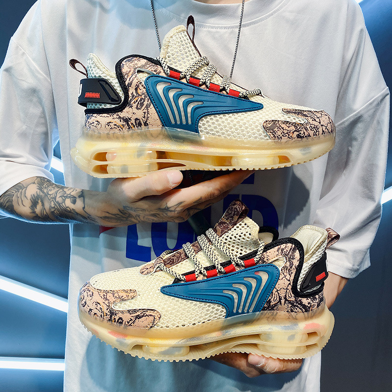 国潮夏季新款男鞋椰子鞋爆米花跑步鞋男休闲薄款透气飞织运动鞋子