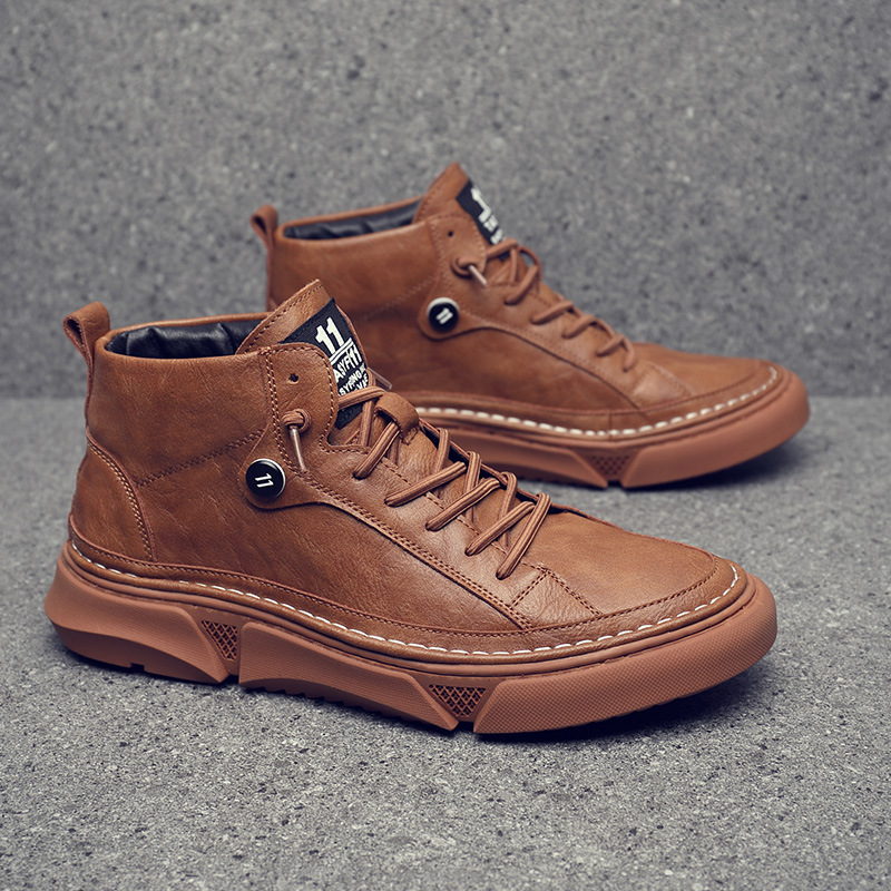 202秋季新款男鞋真皮休闲板鞋韩版休闲运动鞋高帮潮流厚底鞋子男