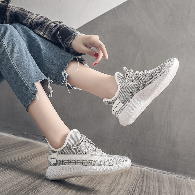 椰子鞋女202春款满天星飞织鞋真爆天使黑白运动鞋女跑步休闲鞋子