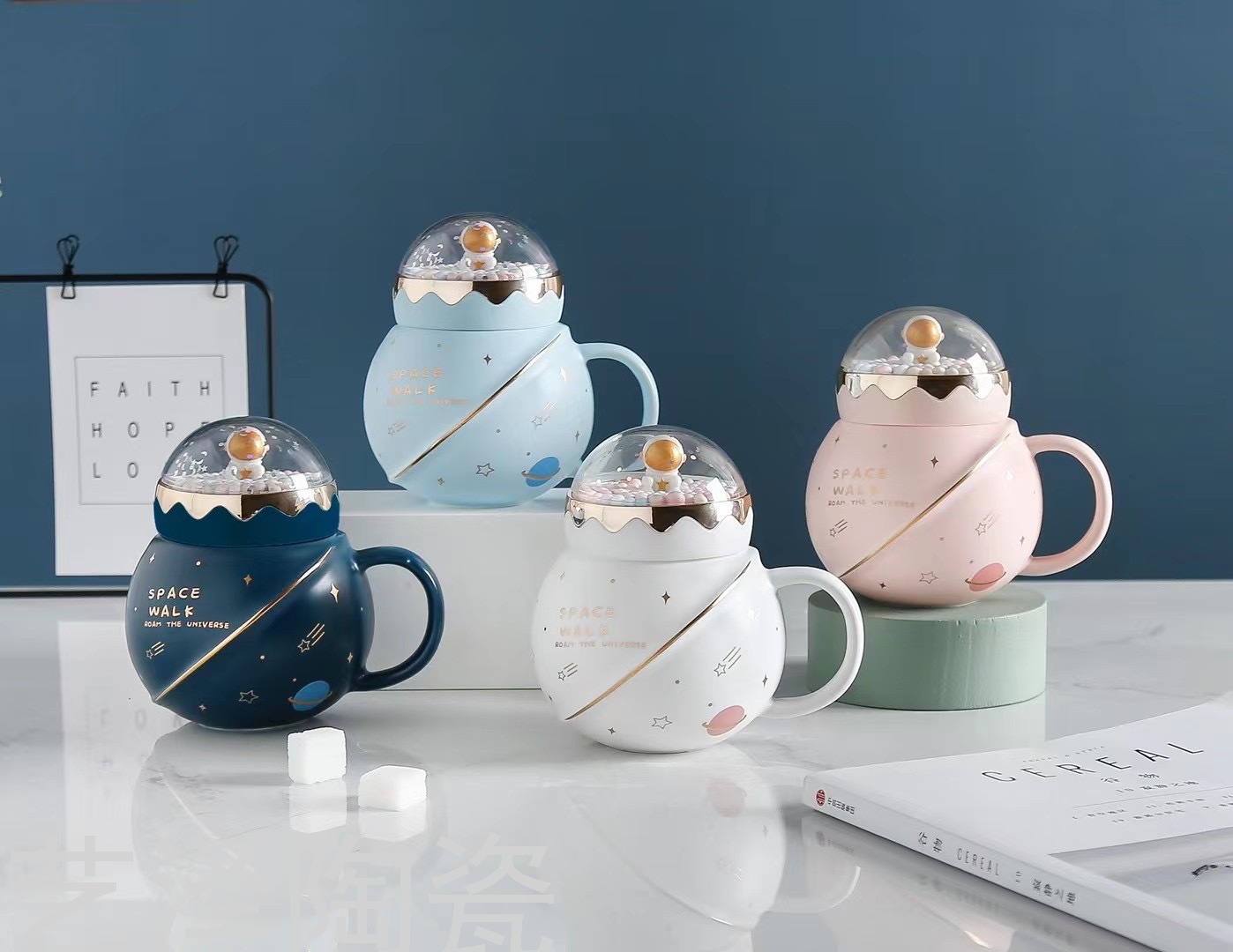 创意星球杯太空人系列杯子水杯带盖景观杯宇航员杯子礼品杯子