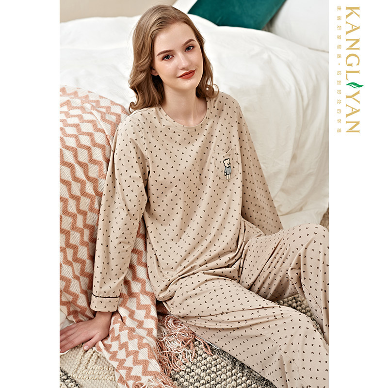 康丽妍秋季新品针织套头印花女士时尚韩版家居服睡衣套装仙女风21