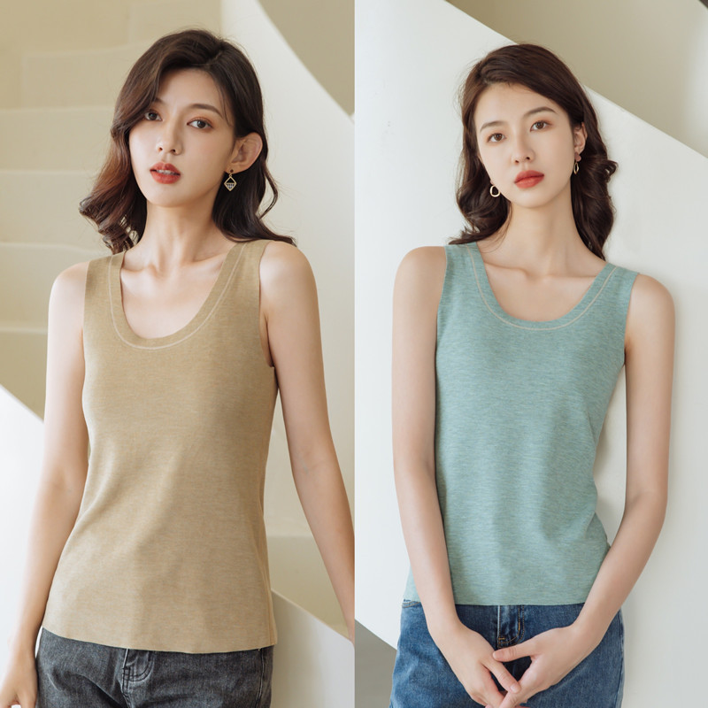 简约单层德绒保暖背心百搭打底发热保暖内衣羊毛桑蚕丝柔软