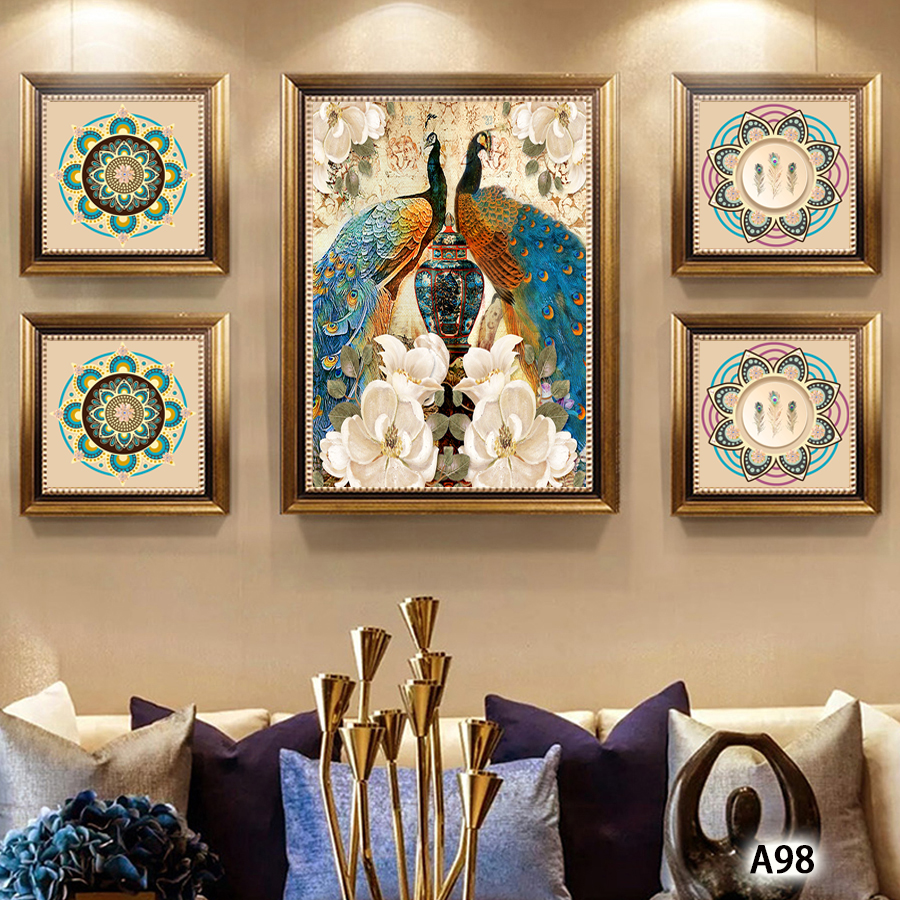 孔雀风景油画壁画装饰画相框布画装饰字画挂画挂画抽象沙发床头