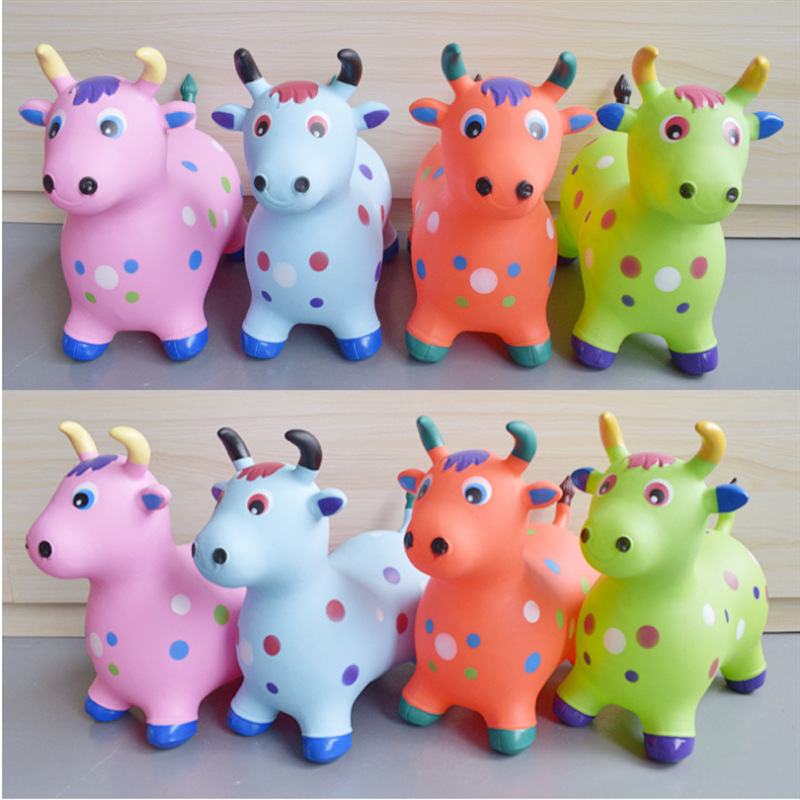 全新料新款音乐彩绘牛跳跳马充气玩具儿童坐骑加厚皮马一件带发