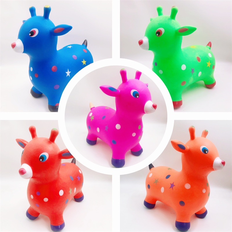 新款音乐卡通鹿彩绘跳跳马充气玩具儿童坐骑皮马地摊批发加大加厚