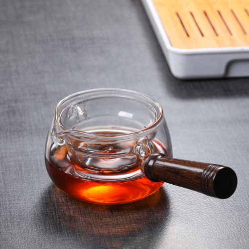 Borosilicate Glass Teapot Single Rotating Filter Liner Teapot Side Wooden Handle Gongfu Teapot